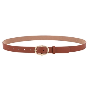 Ceinture élégante en cuir marron pour femme avec boucle ovale dorée pour le bureau et loisirs