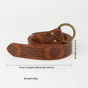 Viking belt detail with Celtic knot embossing and antique bronze ring buckle