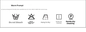 Detailed size guide and washing instructions with universal care symbols for lingerie set