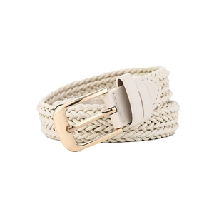 Ethnic woven hemp rope belt in cream beige with a polished gold buckle for jeans