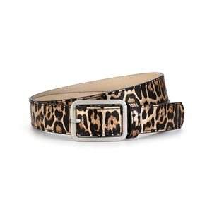 Retro leopard print waist belt with frosted silver square buckle for men and women