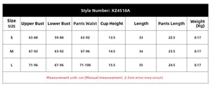 Tableau des tailles détaillé pour ensemble de lingerie sexy avec mesures de poitrine
