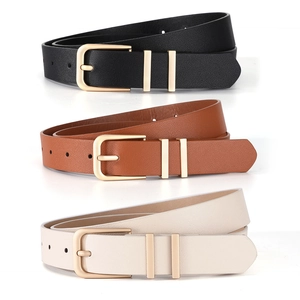 Women PU Leather Belt With Gold Double Ring Needle Buckle Minimalist Elegant Waist Strap For Jeans Skirts Pants Dress