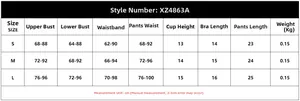 Size chart table with measurements for embroidered sheer lingerie set from S to L