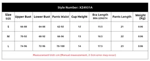 Detailed size guide table for hollow out mesh lingerie set showing S, M, L measurements