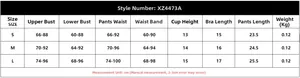 Detailed size chart for lace lingerie set including bust, waist, and length measurements