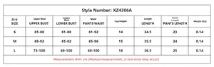 Size chart for floral embroidery lingerie set with measurements for S, M, and L sizes