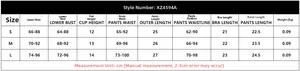 Detailed size chart for lace lingerie set including upper bust and waist measurements