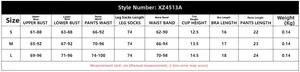 Detailed size guide for the U-shaped snake embroidery lingerie set with stockings