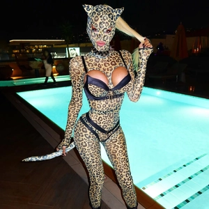 Sexy Imprimé Léopard Body Suit Masque Oreilles Chat Queue Ajouré Harnais Cosplay Fête Clubwear Costume Halloween