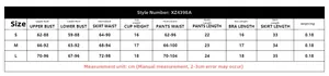 Tableau des tailles détaillé pour ensemble de lingerie sexy 4 pièces avec chaîne de taille