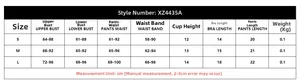 Detailed size chart for floral embroidery lingerie set including S, M, and L measurements