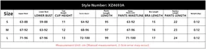 Tableau des tailles détaillé pour ensemble lingerie en mesh avec mesures en CM