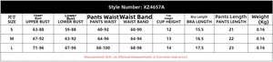 Detailed size chart for black lace lingerie set including bust and waist measurements