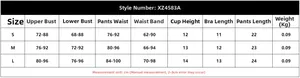 Size chart table for blue embroidery lingerie set with measurements in centimeters