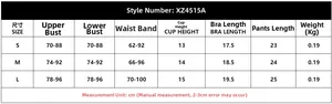 Detailed size chart for sexy hollow-out lingerie set with metal chain decor, model XZ4515A