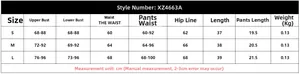 Detailed size chart for mesh tassel lingerie set including S, M, and L measurements in cm