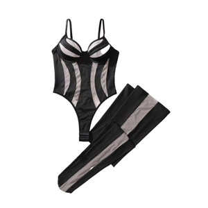 Ensemble body en tulle transparent et pantalon slim avec bonnets à armatures