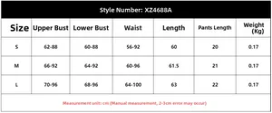 Detailed size chart for lace bodysuit showing measurements in cm for S, M, and L sizes