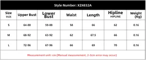 Size chart table for sheer mesh bodysuit showing bust, waist, and length measurements in cm