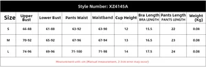 Detailed size chart for sexy embroidered lingerie set with bra, panties, and garter belt