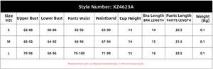 Detailed size chart for lace floral lingerie set featuring S, M, L measurements in cm
