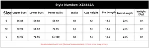 Tableau des tailles détaillé avec mesures en cm pour l'ensemble de lingerie en S, M, L