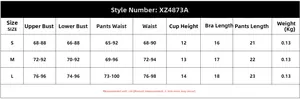Detailed size chart for lace lingerie set showing measurements in cm for S M L sizes