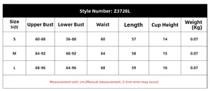 Detailed size guide table for lace embroidery bodysuit showing bust and waist measurements