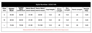 Tableau des tailles détaillé pour ensemble de lingerie sexy cinq pièces avec soutien-gorge