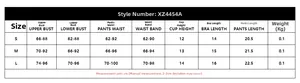 Detailed size chart for floral embroidered lingerie set showing S, M, and L dimensions