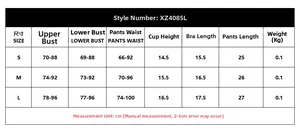 Tabella taglie dettagliata per set lingerie in pizzo con misure di busto e vita in cm