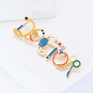 Creative Medical Theme Doctor Lettering Brooch Pin Alloy Enamel Stethoscope Syringe Mask Brooch For Nurses Doctors Gifts