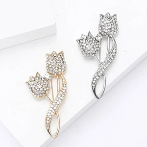 Élégante Broche Fleur de Tulipe pour Femme Luxe Alliage Incrusté de Strass Épingle de Corsage Florale Pour Accessoires de Robe Bijoux de Fête de Mariage