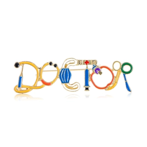 Retro Alloy Doctor Letter Brooch Enamel Medical Theme Stethoscope Syringe Design Colorful Badge For Nurses Doctors Jewelry