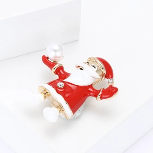 Broche Père Noël créative en émail avec perle et strass en cristal sur base dorée