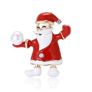 Broche Père Noël Alliage Émail Rouge Blanc Épingle Avec Fausse Künstliche Perle Strass Pour Femmes Décoration Fête Noël Cadeau