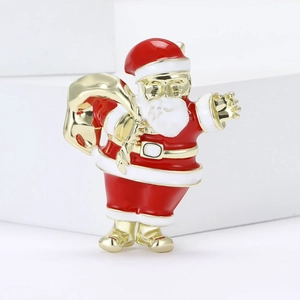 Chic 3D Santa Claus enamel brooch with gold gift bag for festive holiday accessories