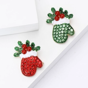 Christmas Mitten Brooch Alloy Rhinestone Enamel Holiday Glove Pin Festive Winter Jewelry Gift For Women Clothes Decor