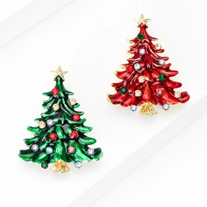 Enamel Rhinestone Christmas Tree Brooch For Women Alloy Multi Color Crystal Festive Breastpin Fashion Jewelry Holiday Gift