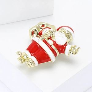 Charming 3D Santa Claus enamel brooch with red white colors and gold festive finish