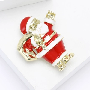 Fashionable Santa Claus enamel brooch with gold finish for Christmas holiday accessories
