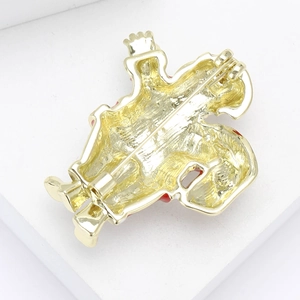 Detailed back view of a 3D Santa Claus brooch with gold plating and secure pin fastener