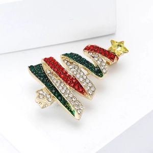 Christmas tree brooch in gold alloy with colorful rhinestones and yellow star crystal