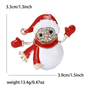 Broche de muñeco de nieve navideño de moda con esmalte y brillantes cristales blancos