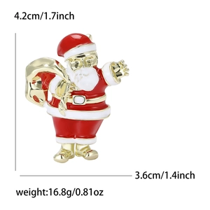 Chic enamel Santa Claus brooch with gold accents and dimensions 4.2cm by 3.6cm