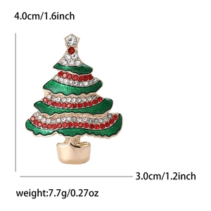 Spilla albero di Natale in smalto verde con strass rossi e bianchi su base dorata