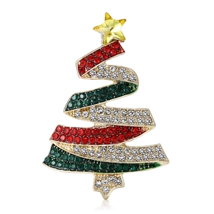 Festive Christmas Tree Brooch Multicolor Rhinestone Inlaid Alloy Pin Gold Plated Holiday Jewelry Gift For Women Men