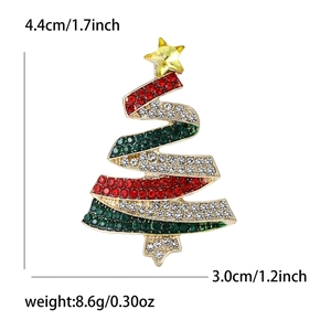 Christmas tree brooch pin in gold alloy with colorful rhinestones and star topper