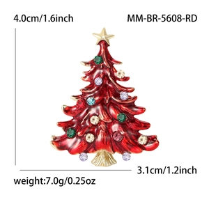Enameled Christmas tree brooch with colorful rhinestones on a polished alloy base